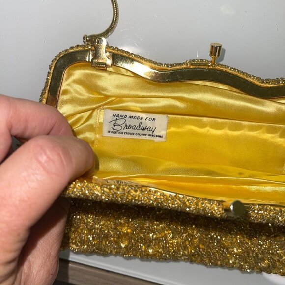 Handmade For Broadway Womens Clutch Purse Gold Beaded Vintage Rope Chain Handle - Picture 15 of 15